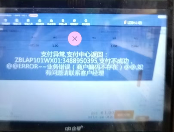 支付不成功，业务错误（商户编码不存在）